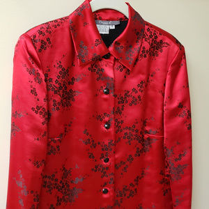 Maggie L Vintage red silk shirt jacket